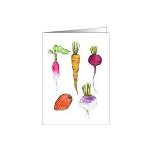  Carrot Beet Raddish Vegetable Art Drawing Blank Note Card 