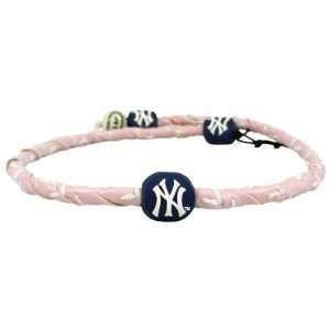   Yankees Pink Leather Frozen Rope Baseball Necklace