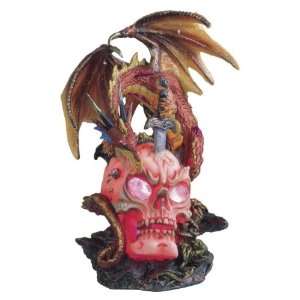 Red Dragon Standing With Sword Stabbed Into Skull Figurine 