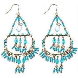  Blue Beads Double Circles Chandelier Earrings Jewelry
