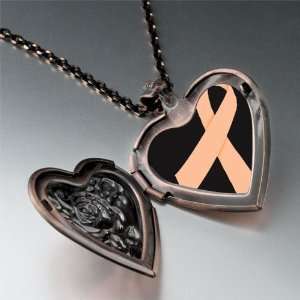  Peach Ribbon Awareness Pendant Necklace Pugster Jewelry