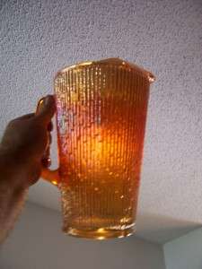 CARNIVAL GLASS FLOW PEACH DRINK PITCHER TUMBLER ORANGE  
