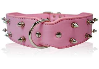 19 23 Pink Leather 16 Spikes Large Dog Collar spiked  