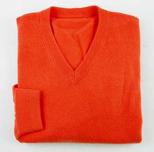 New HOUSE of CARRINGTON Orange Cashmere V Neck Sweater L MSRP $225 