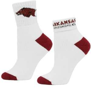    Arkansas Razorbacks Ladies White Roll Down Socks