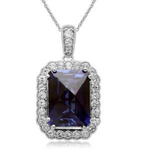    Sterling Silver Created Ceylon Sapphire Pendant, 18 Jewelry