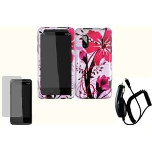 Pink Splash Hard Case Cover+LCD Screen Protector+Car Charger for HTC 