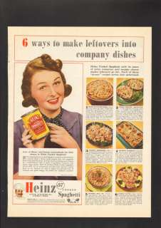   Ad Heinz spaghetti cooked pretty lady canned casserole platter meat