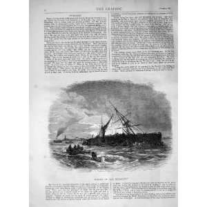  1870 VIEW SHIP WRECK SPINDRIFT SAILING SEA OLD PRINT