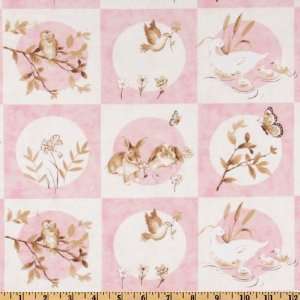  44 Wide Simple Nature Animals Squares Pink Fabric By The 