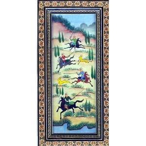  Persian Art in Khatam Inlaid Frame Pastoral Scene Nomads 