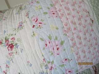 SHABBY AQUA BEACH COTTAGE CHIC PINK ROSES SWAG QUILT PATCHWORK PILLOW 