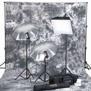  Studio Kit w/Flashes Gray Backdrop Umbrellas & More