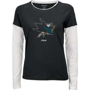 San Jose Sharks Womens Sequin Logo Long Sleeve Layered Tissue Tee 