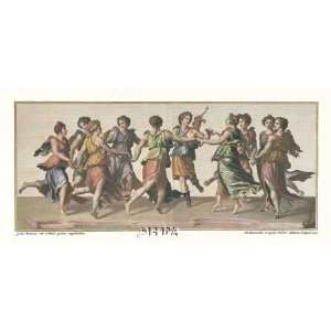  Dance of the Muses by Julius Romanus. Size 10.38 X 24.13 