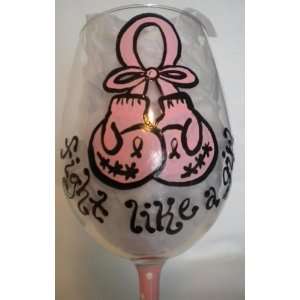  FIGHT LIKE A GIRL Cancer Awareness Wine Glass Kitchen 