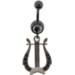  Black Anodized Harp Belly Ring with Crystals   14G (1.6mm 