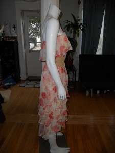 Haute Hippie Floral Ruffle Dress Suede Obi Belt XS 0 2  