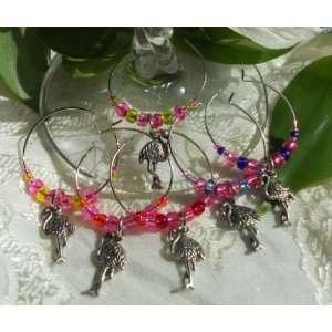  Flamingo Hot Pink Pewter Wine Glass Charms  