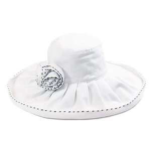  Ladies Cotton Wide Brim Sun Hat with 2 Roses White New 