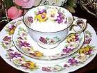 Crown Staffordshire Trio PURPLE PANSY Tea Cup and Sauce
