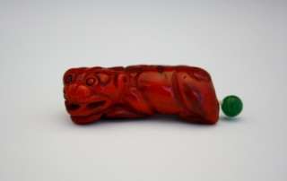   CHINESE 19C DEEP RED CARVED CARNELIAN FOO DOG SNUFF BOTTLE 