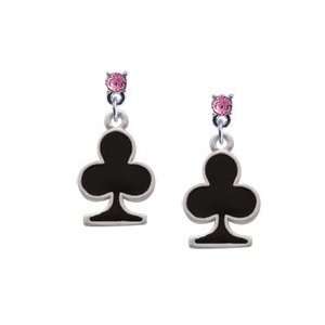  Card Suit   Club Light Pink Swarovski Post Charm Earrings 
