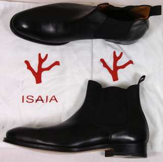   1395 ISAIA NAPOLI BLACK HANDMADE CHELSEA BOOTS 12.5 45.5e NEW  