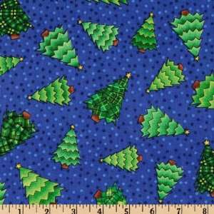  45 Wide Scottie Christmas Evergreens Blue Fabric By The 