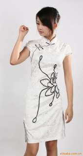   Chinese Womens Cotton Embroider Cheong sam Flowers Mini Dress S XXL