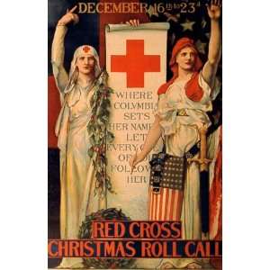  RED CROSS CHRISTMAS ROLL CALL WAR SMALL VINTAGE POSTER 