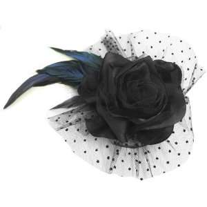   Flower Bow with Feather Accent Fascinator Hair Clip/Brooch Pin   BLACK