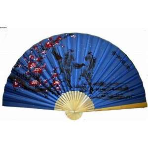   35quot; Oriental Feng Shui Wall Fan Blue Horses