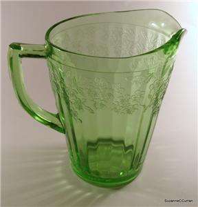 Jeannette Glass CHERRY BLOSSOM Green Depression Glass 36 oz Pitcher 