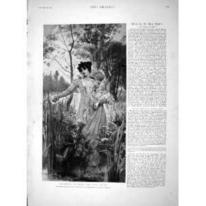  1893 PLUCKING FLOWERS LADY COUNTRYSIDE NATURE RAE PRINT 