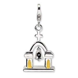   Silver 3 D Enameled Church w/Moving Bell w/Lobster Clasp Charm