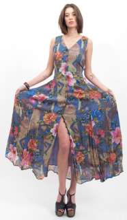 Vtg Floral CHIFFON India Gauze Ethnic Gypsy Boho Hippie Maxi Skirt 
