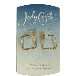 Jody Coyote Gold Square Textured Hoop Earrings HX031G