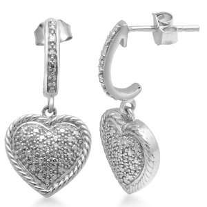   Silver Heart Earrings (1/5 cttw, I J Color, I3 Clarity) Jewelry