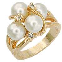 Simulated White Pearl 18kt Gold Plated Fashion Ring  