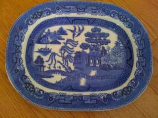 Vintage British Anchor Old Willow Blue Oval Plate Dish  