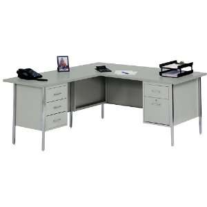  Steel LShaped Desk with Left Return Walnut Top/Black Base 
