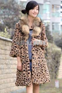 Leopard Rabbit Fur Overcoat/Coat with Racoon Fur collar  