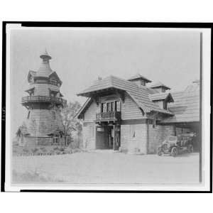   at left, and part of garage of Edmund Cogswell Converse, with two men