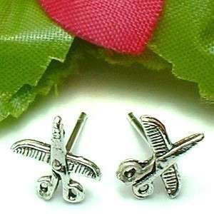 925 STERLING SILVER SCISSOR AND COMB STUD EARRINGS  