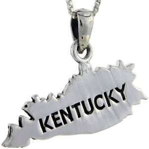 925 Sterling Silver Kentucky State Map Pendant (w/ 18 Silver Chain 