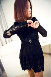 New Korea women Sunday Angora V Neck ZGX155 Lace Mini Dress  