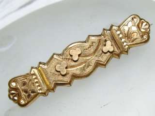   Victorian Gold Filled Etched Bar Pin Shamrocks Clovers 2 x 1/2