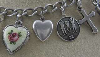 Vintage Sterling Silver Charm Bracelet 1940s Era HEARTS MOVERS  