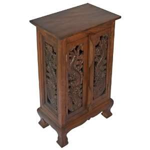   Chinese Dragons Storage Cabinet / End Table   Rich Dark Finish Home